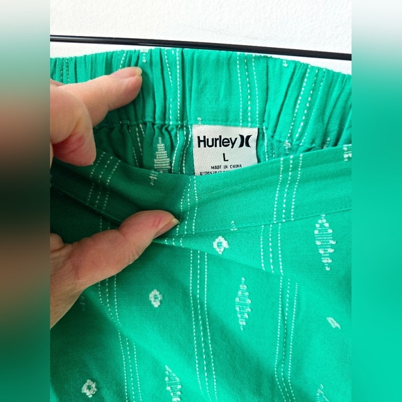 HURLEY Set Crop Top Blouse Puff Sleeve Mini Skirt Cotton Green Size L - Picture 6 of 11